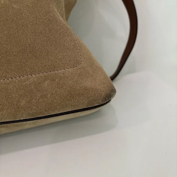 Michael Kors Collection Sedona Large Suede Flap Messenger Bag Tan Brown - Picture 6 of 14